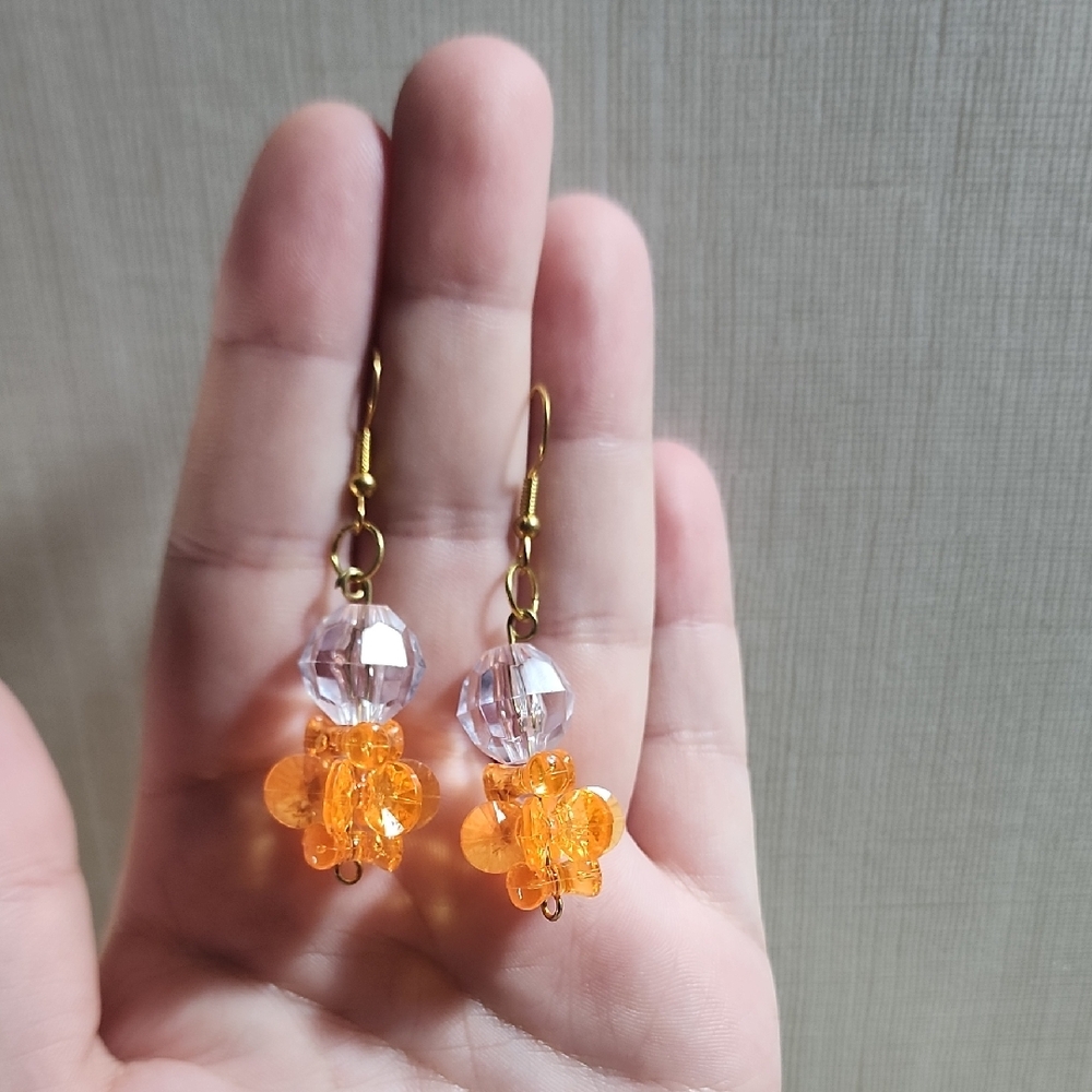 Orange and Clear Beaded Earrings